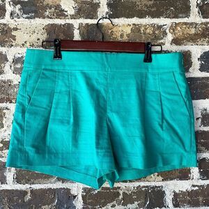 J. Crew Pleated Shorts In Structured Cotton Stretch Teal Size 8
